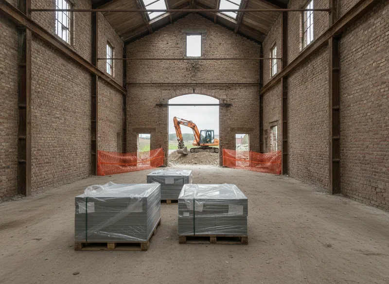 Bâtiment industriel curé et désamianté avant démolition dans l'Eurométropole de Strasbourg