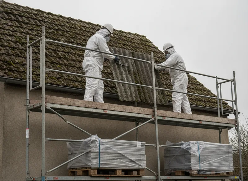Retrait de plaques de toiture en fibrociment amianté sur une dépendance à Strasbourg